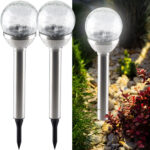 2er-Set Solar-Kugellampe mit Erdspiess für den Garten, H 34 x Ø 7,5 cm