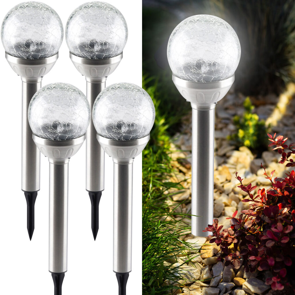 4er-Set Solar-Kugellampe mit Erdspiess für den Garten, H 34 x Ø 7,5 cm
