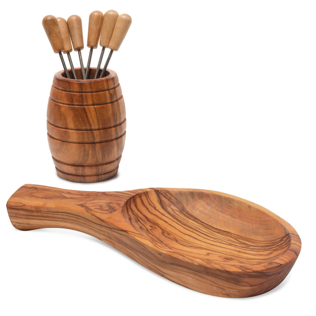 Tapas-Set Fass Schale 22 cm +Fass mit Snack-& Olivengabeln, 8-teilig