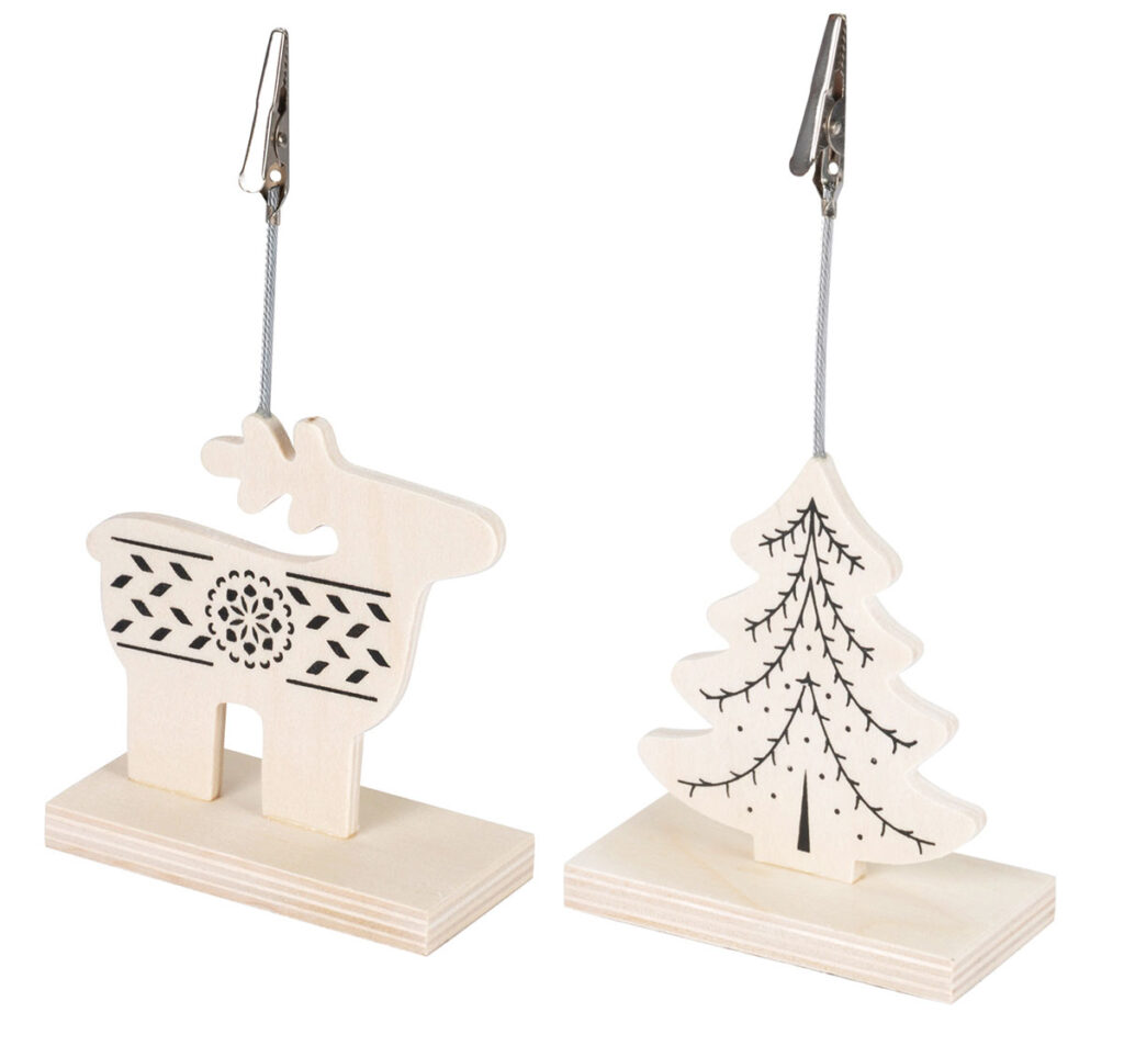 2er-Set Rentier- und Weihnachtsbaum-Clip aus Holz, mit praktischer Klammer zum Befestigen