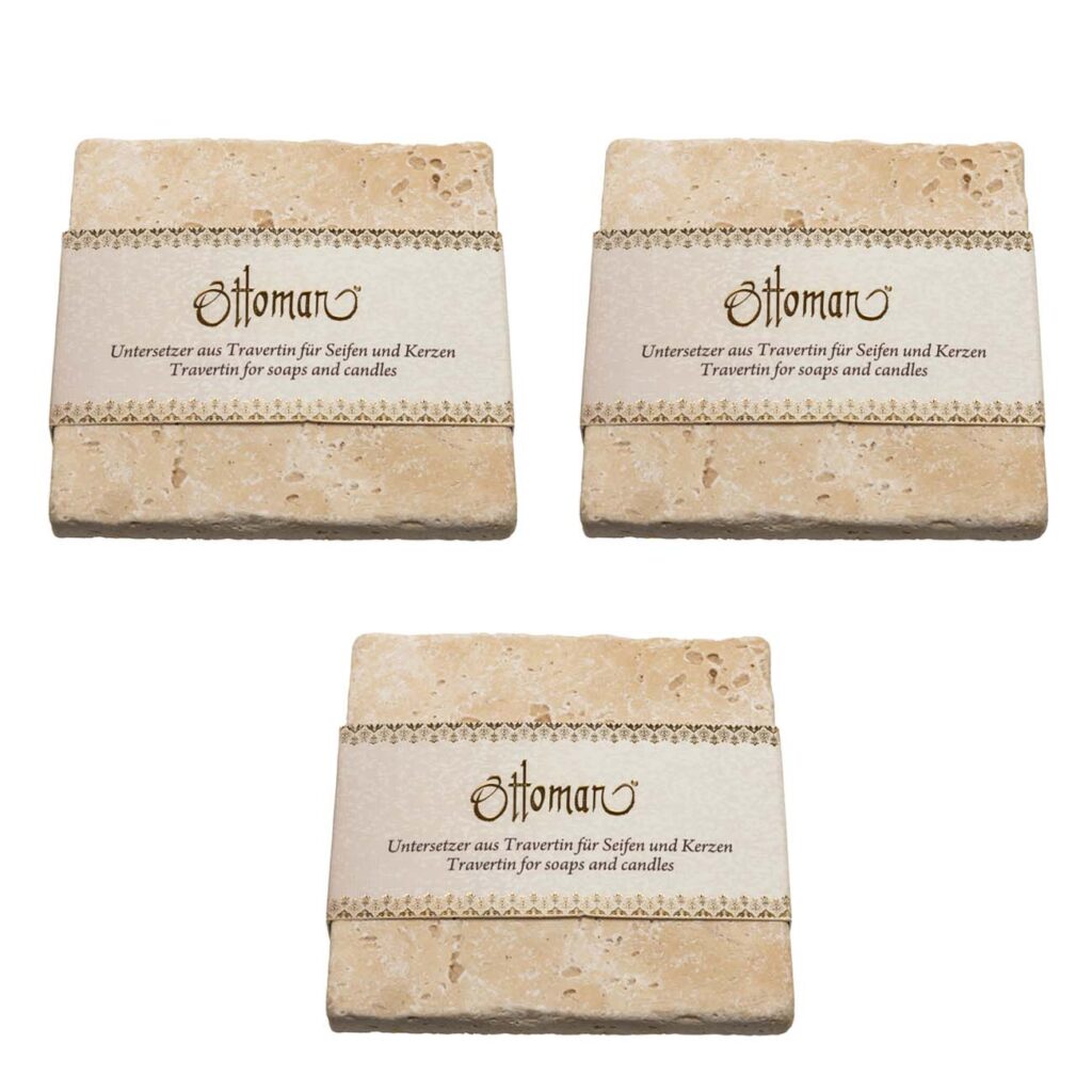 3er-Set Seifenablage aus Travertin, quadratisch, Farbton light-hellbeige, 10 x 10 cm