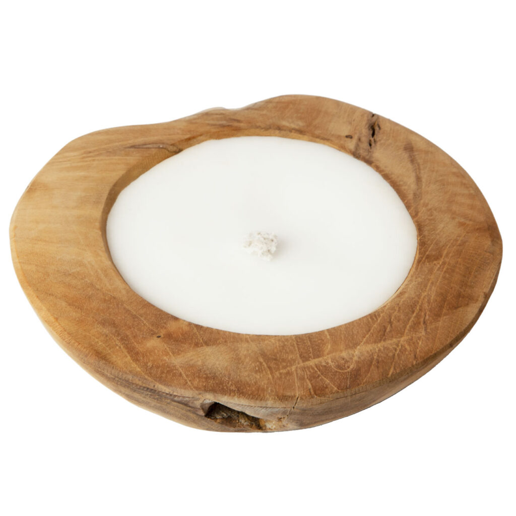 Teakholz-Kerzenschale, Tischkerze, 20 cm