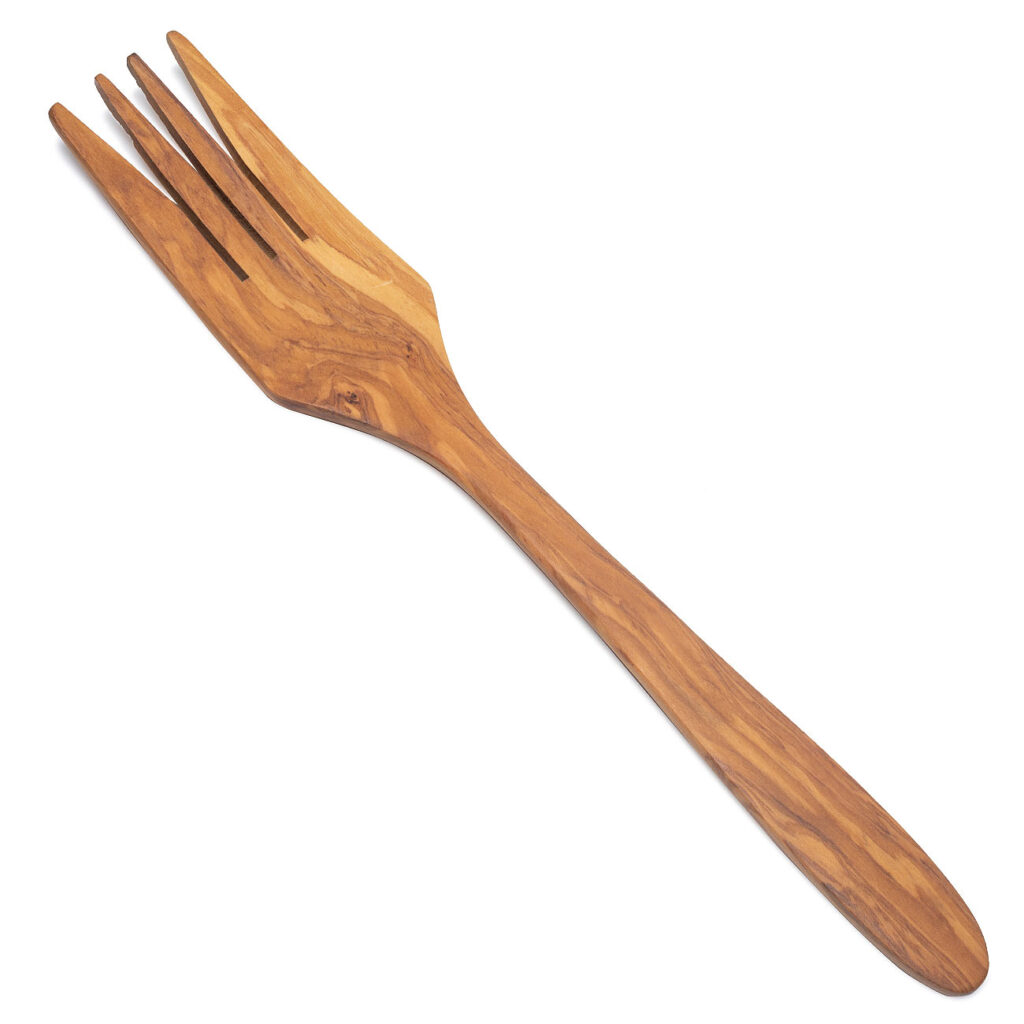 Serviergabel, 4 Zacken, 35 cm, Gabel lang aus Olivenholz