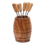 Fässchen aus 100% Olivenholz mit 6 Pieksern, 12 x 8 cm, Holzmaserung