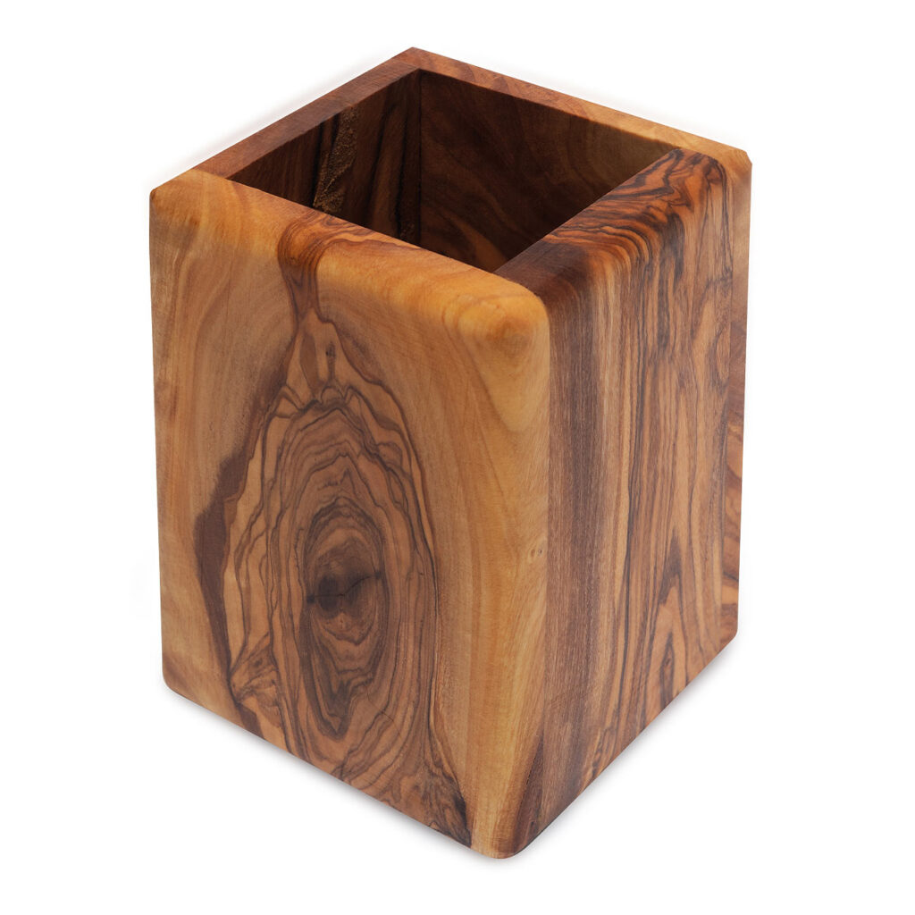 Stiftehalter 100% Olivenholz quadratisch, 9 x 13 cm, Ränderabgerundet