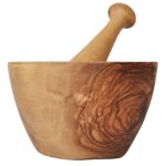 Edler Mörser mit Stössel aus Olivenholz, 13 x 13 cm