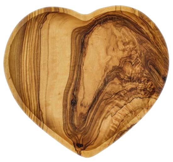 Herzförmige Schale, Olivenholz, schönes Holzmuster, 20 x 21x 2,5cm