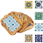 Holzbrett mit Keramikeinsatz, ansprechende Muster, 42 x 30 x 1,5 cm