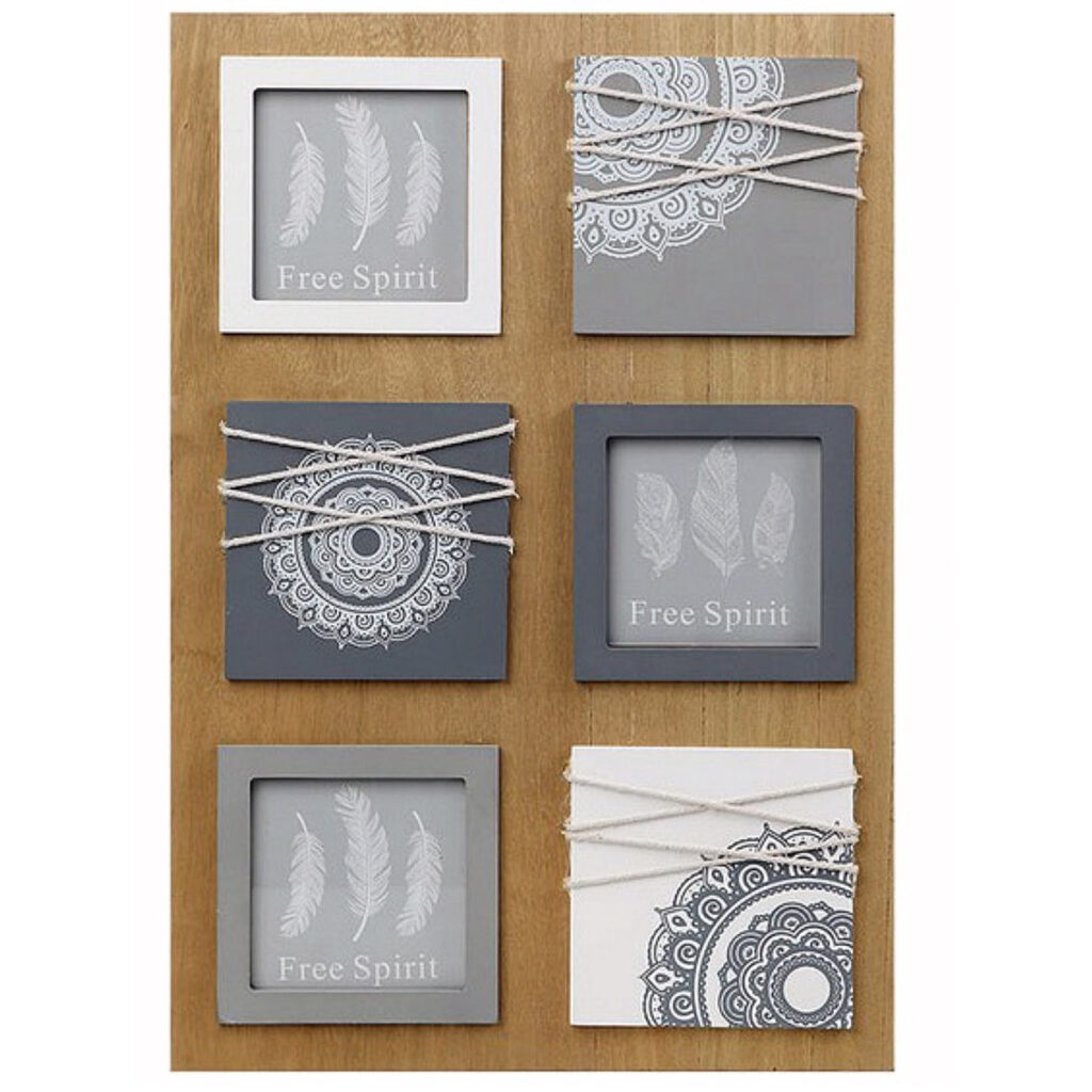 Fotorahmen, aus Holz, braun und grau, für 3 Fotos, 31 x 1,5 x 46cm