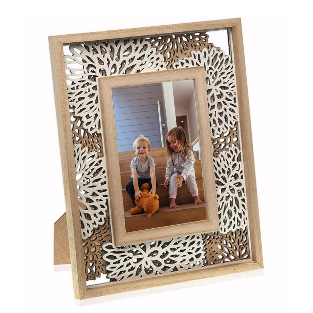 Fotorahmen, filigrane Ornamente, braun, weiss, 10 x 15cm