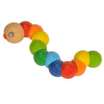 Greifling Raupe, aus Hartholz, Biegewurm, bunte Glieder und aufgemaltes Gesicht