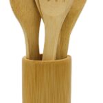 Küchenhelfer-Set aus Bambus, 5-teilig mit Halter