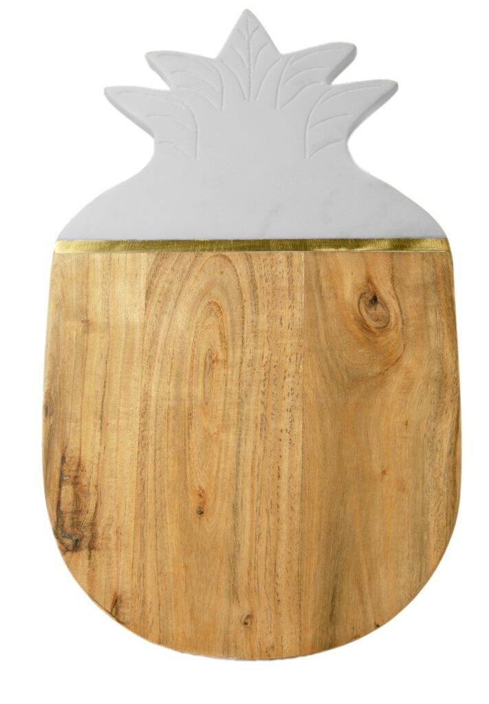 Schneidebrett Ananas aus Akazienholz und Marmor, 38 x 23 cm