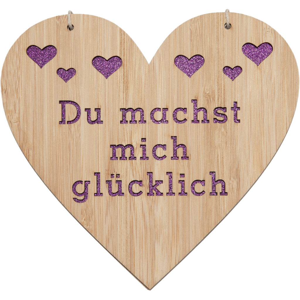 Grusskarte Bambus, Herzform-Du machst mich glücklich, Klappkarte