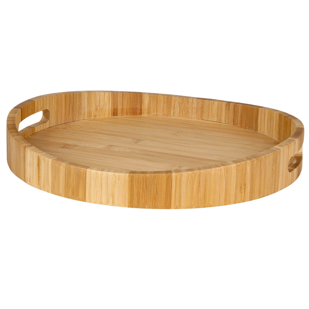 Rundes Tablett aus Bambus, Holzmaserung, mit Rand, 35 x 35 x 5 cm