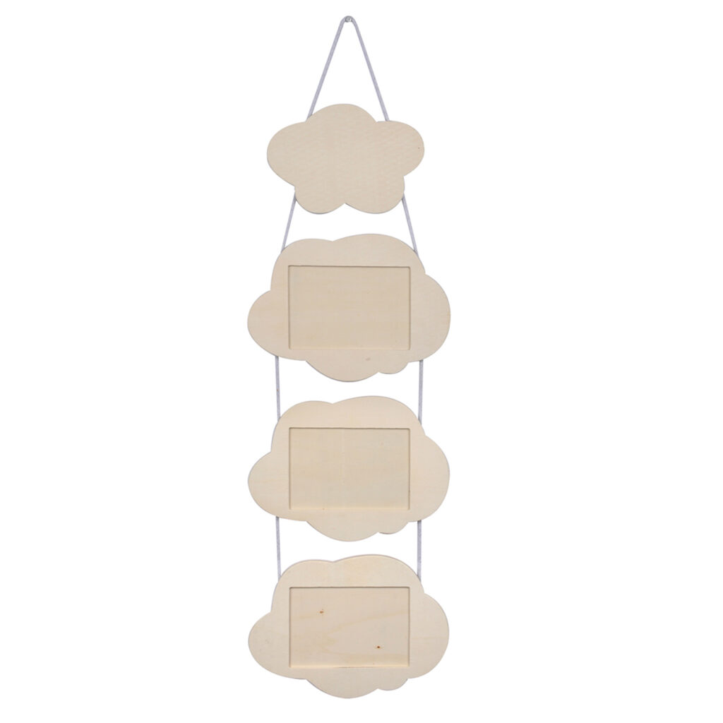 4 hängende Wolken für Bilder, Dekoration aus Holz, 29 x 16 x 8 cm