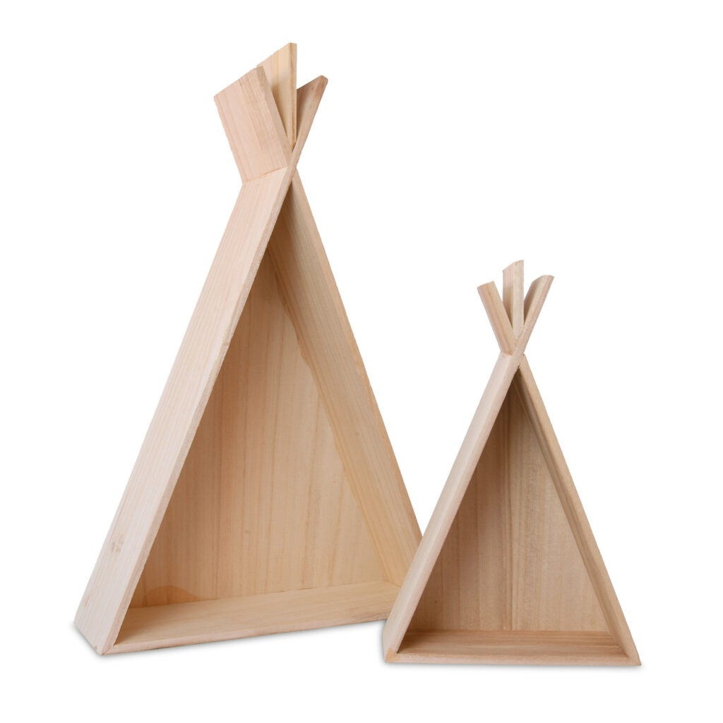 Regale aus Holz in Tipi-Form, Wanddeko Zelt, 2er-Set, 18,5 x 28 cm, 30 x 45 cm