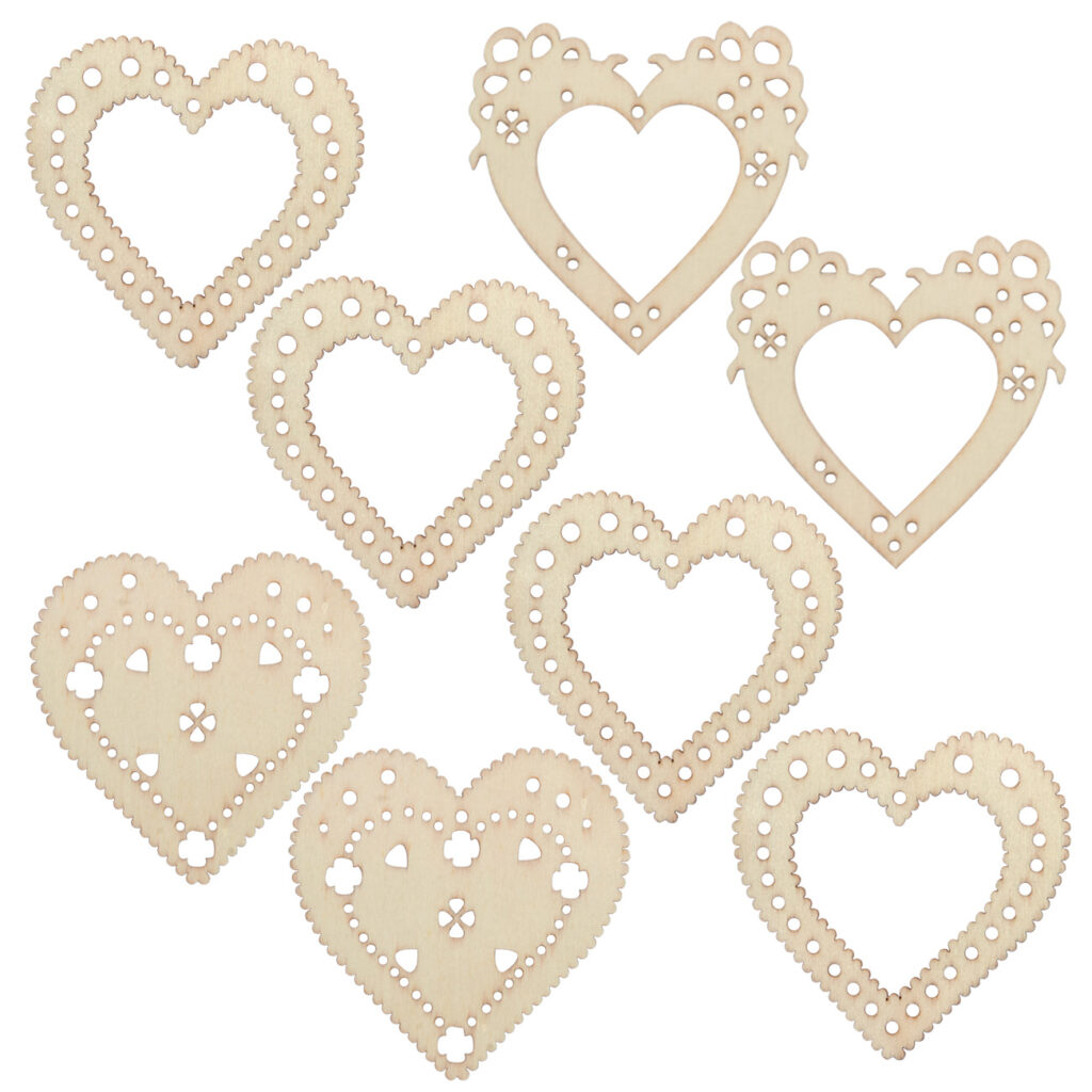 8 Verzierungen aus Holz, Herzen, Holzanhänger 8 Verzierungen aus Holz, Herzen, Holzanhänger