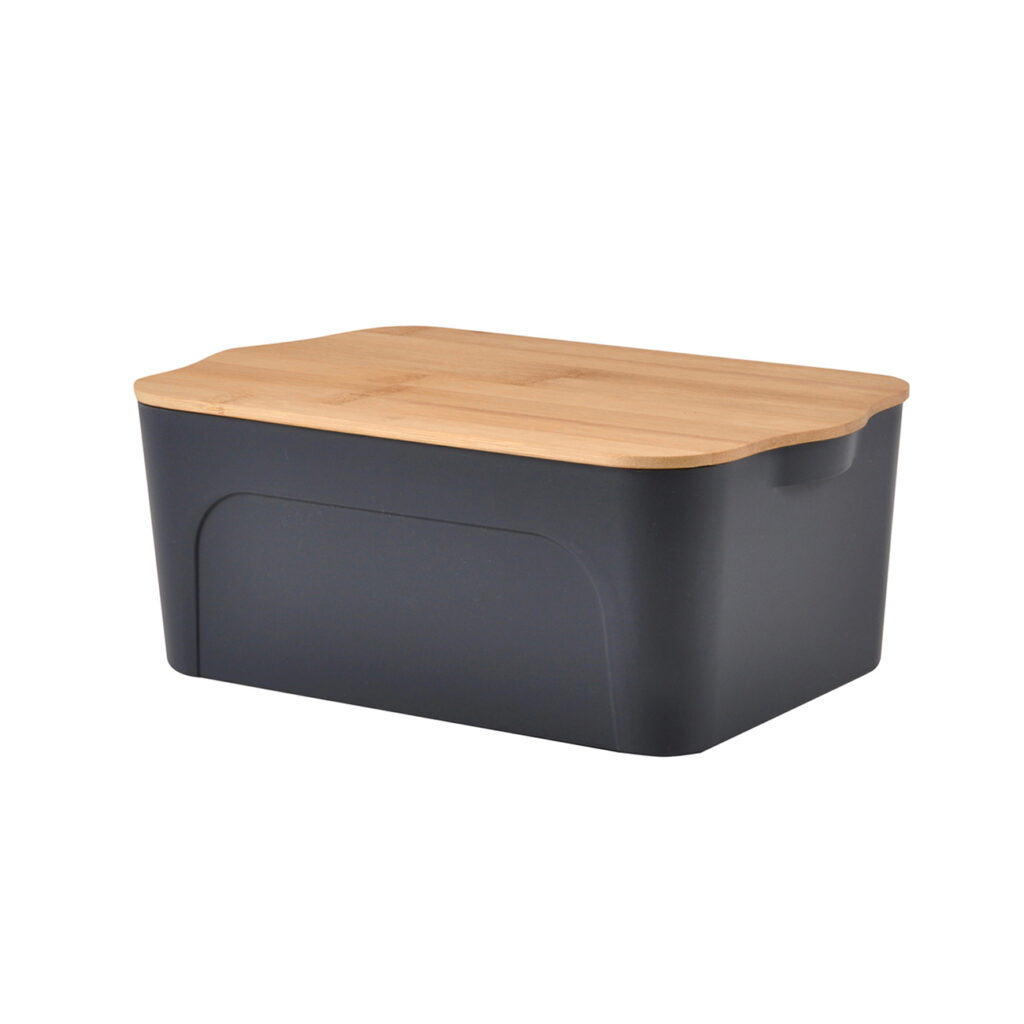Aufbewahrungsbox mit Deckel, Kunststoff und Bambus, 28 x 18 x 10,5 cm, anthrazit