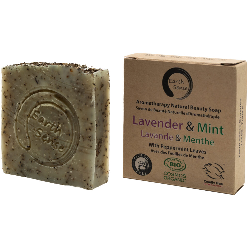 Handgemachte Bio-Seife mit Lavendel und Minze, Naturseife ohne Palmöl, Vegan