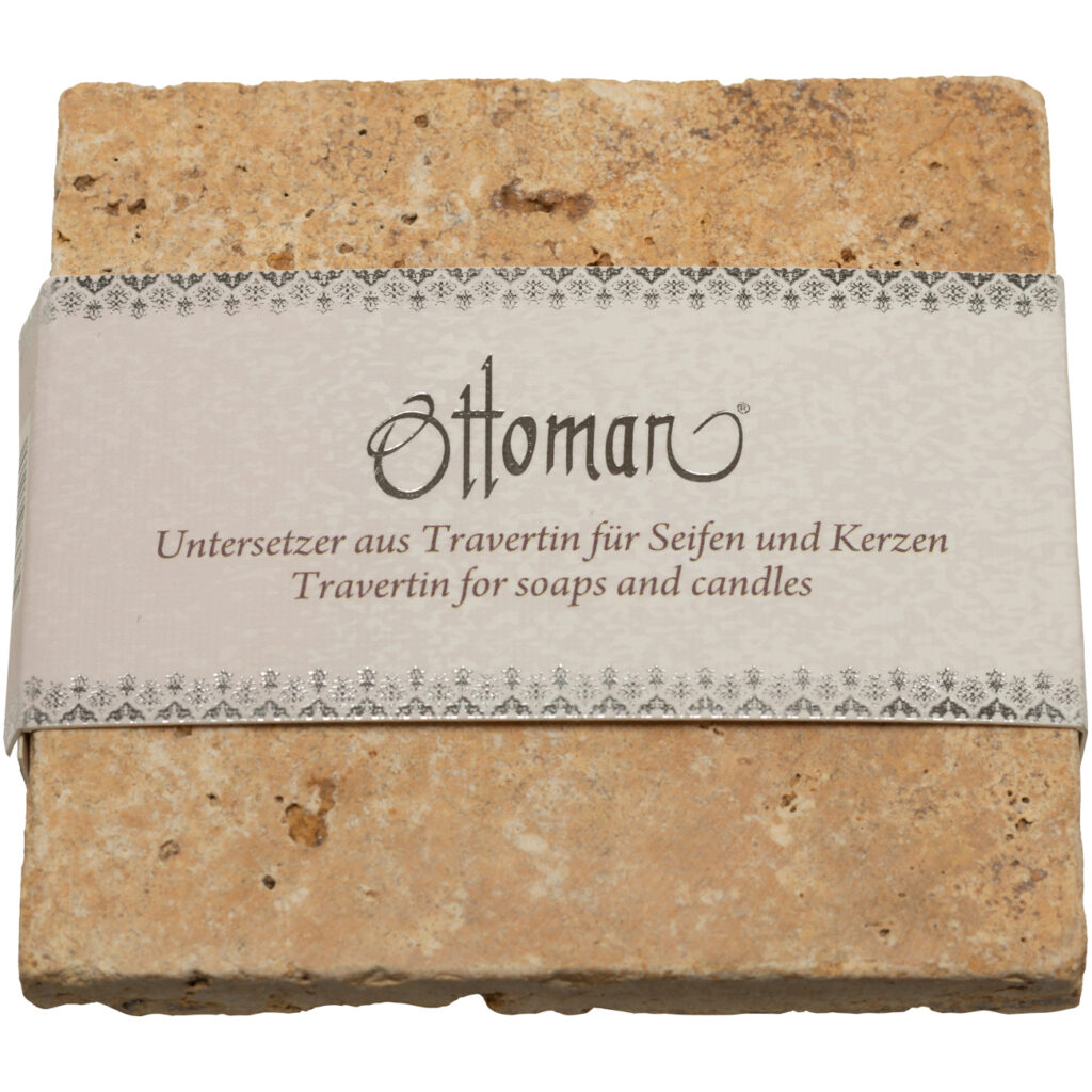 Seifenablage aus Travertin, quadratisch, Farbton gold-gelb, 10 x 10 cm