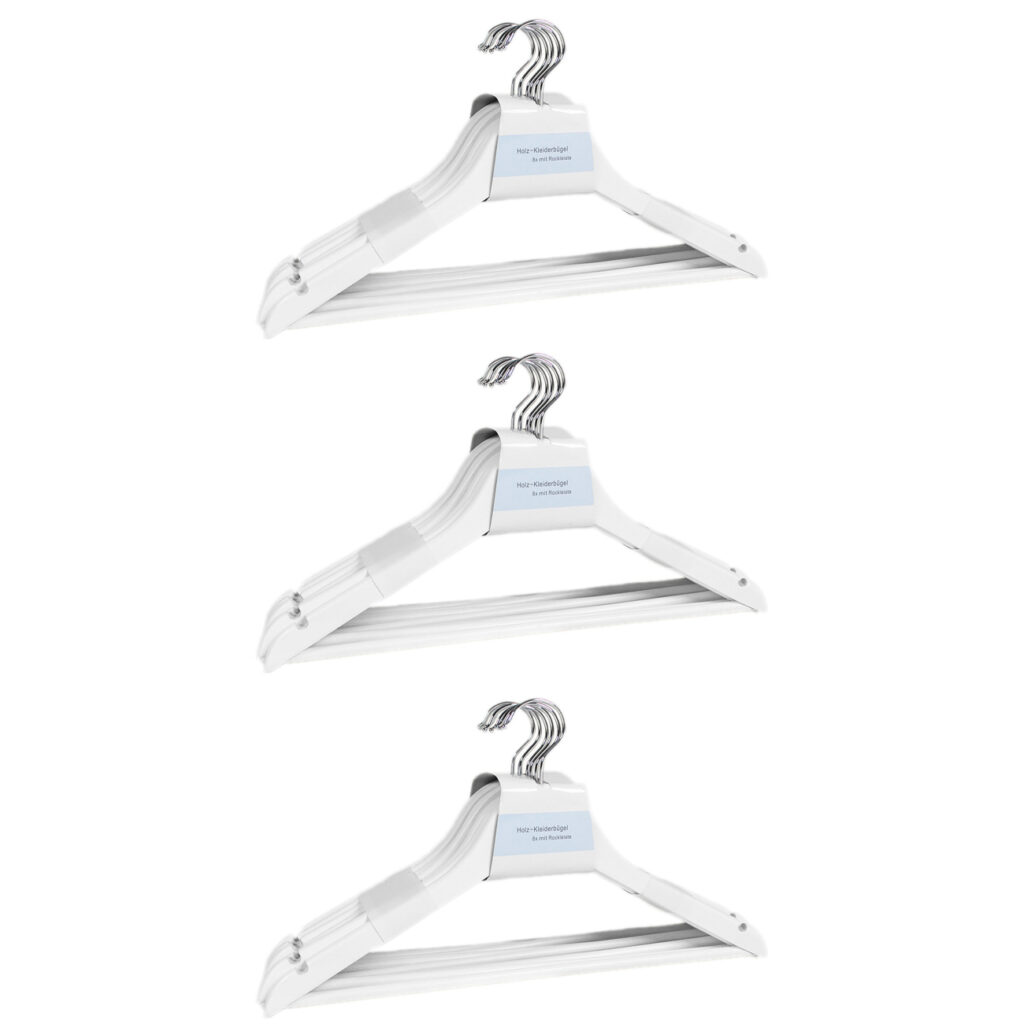 24 Holz-Kleiderbügel mit Rockkerbe und Steg, weiss