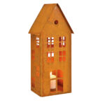 Windlicht Haus aus Metall, Rost-Finish, braun, Lichterhaus, 17 x 40 x 14 cm