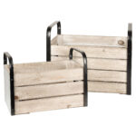 2-teiliges Holzkisten-Set mit Metallgriffen, Aufbewahrungsbox