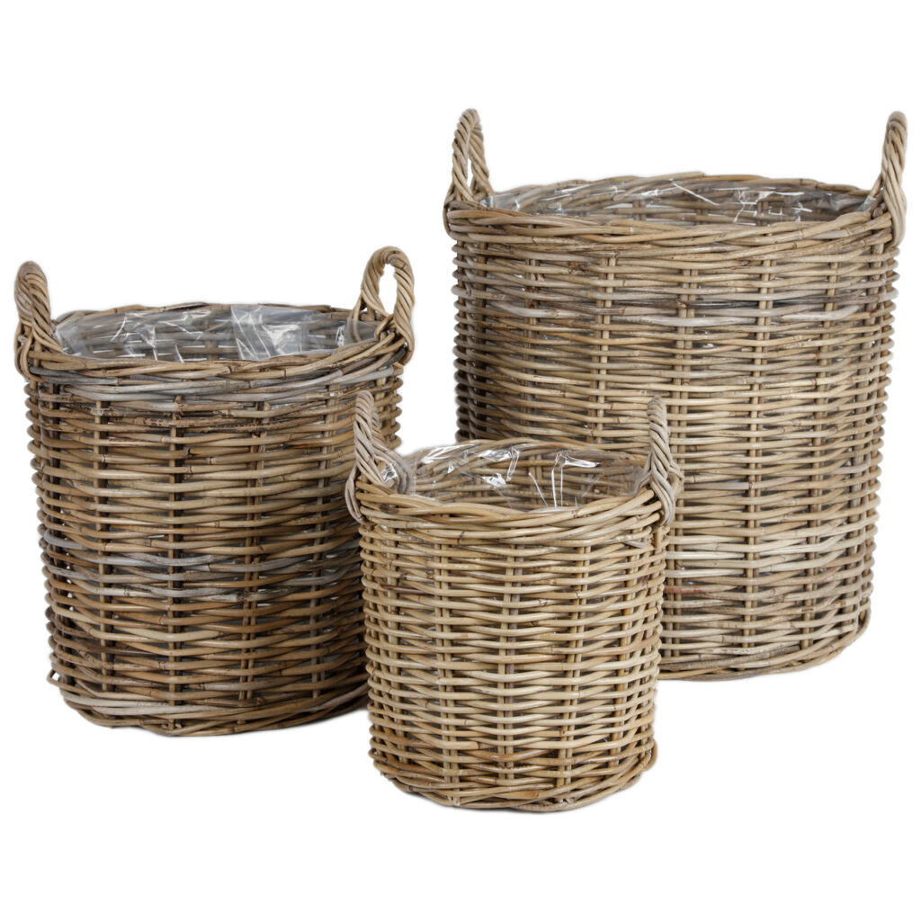 3er Korb-Set rund, naturgrau, Tragegriffe, unterschiedliche Grössen