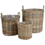 3er Korb-Set rund, naturgrau, Tragegriffe, unterschiedliche Grössen