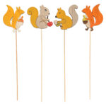Blumentopfstecker, 4er-Set, Eichhörnchen, Blumenstecker aus Holz, Länge Motiv 6 cm