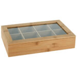 Teebeutelbox aus Bambus, Box für Tee mit 8 Fächern und transparentem Deckel