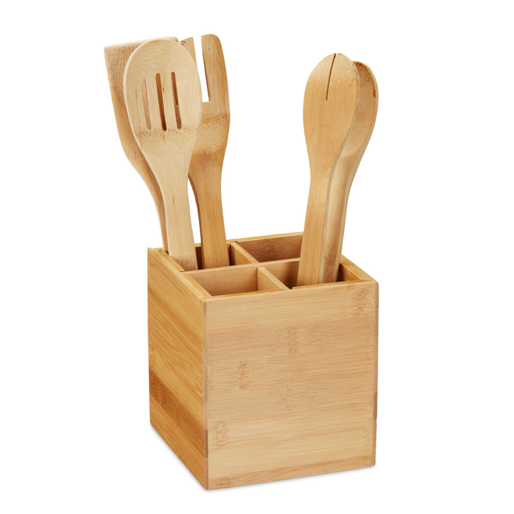 Besteckständer aus Bambus, Küchenutensilienhalter, 14,5 x 13,5 x 13,5 cm