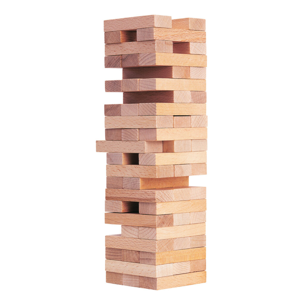 Stapelspiel Wackelturm aus Holz, Geschicklichkeitsspiel 54-teilig, 10,2 x 10,2 x 32,2 cm