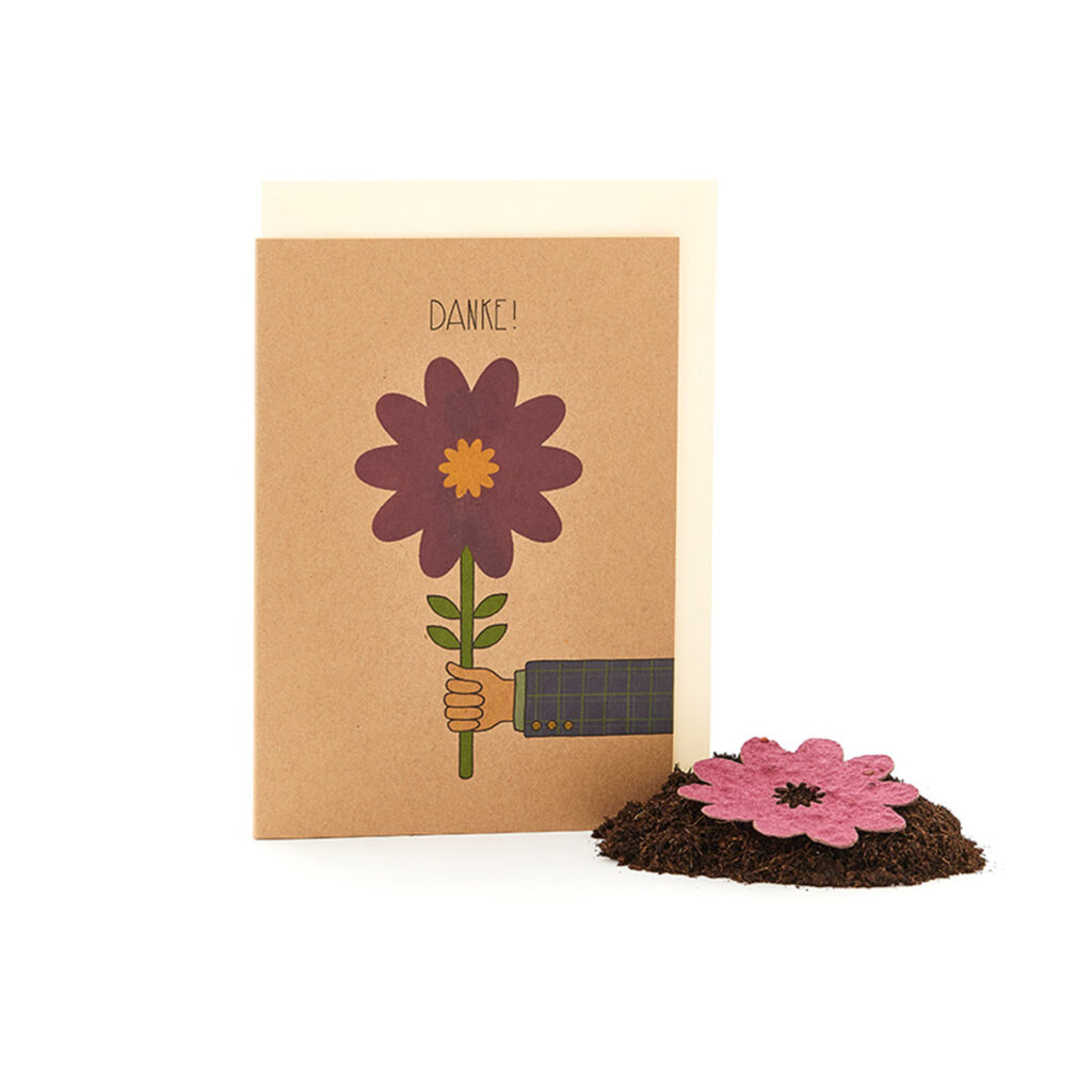 Grusskarte Danke mit Saatgut für Blumen, Karte mit Samen zum Bepflanzen