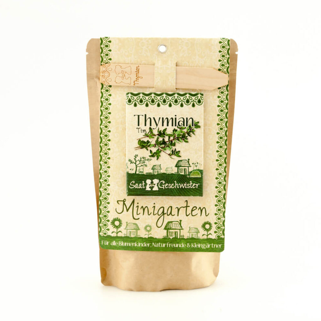 Saatgut Set für Thymian, Samen mit Gartenerde, Saatgut, Anleitung, Pflanzstäbchen