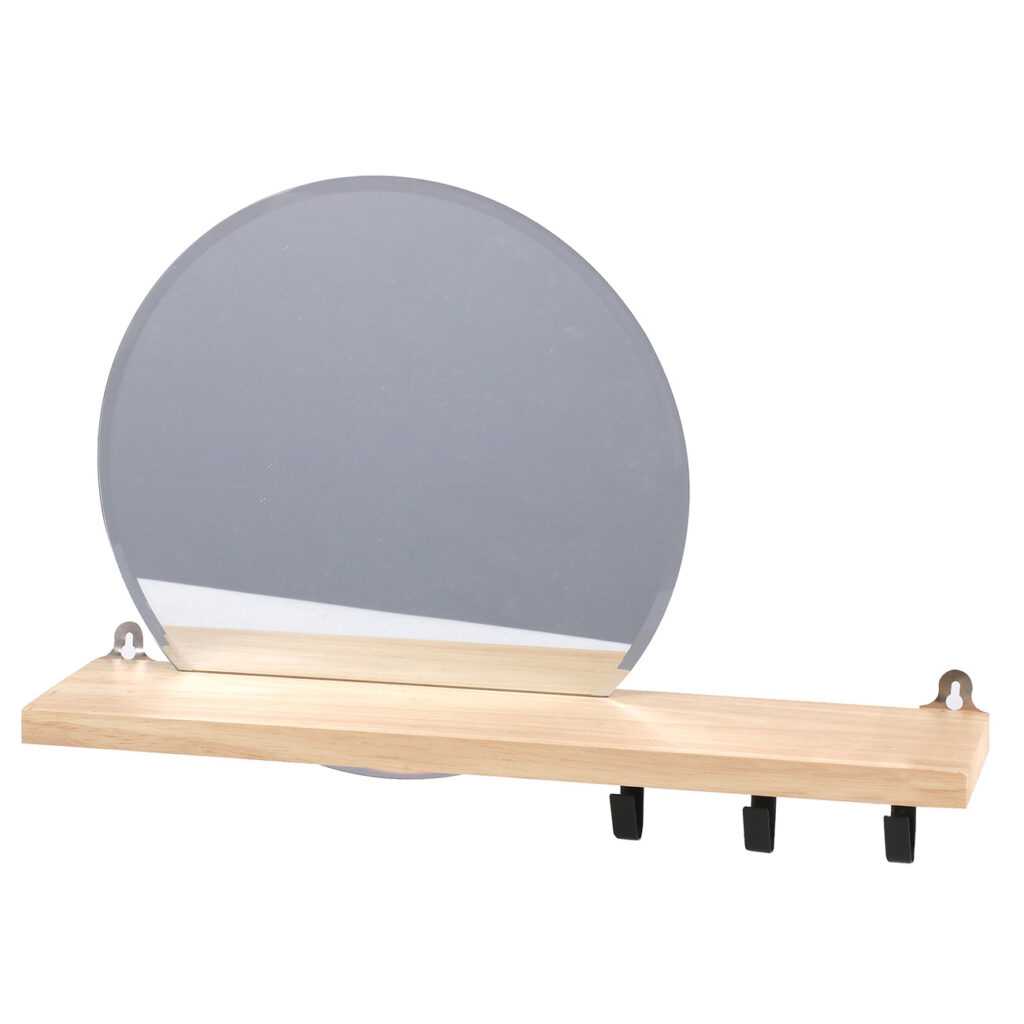 Regal mit Spiegel und Klemmen für Tücher, Ablage für das Bad oder Küche, 45 x 10 x 30 cm