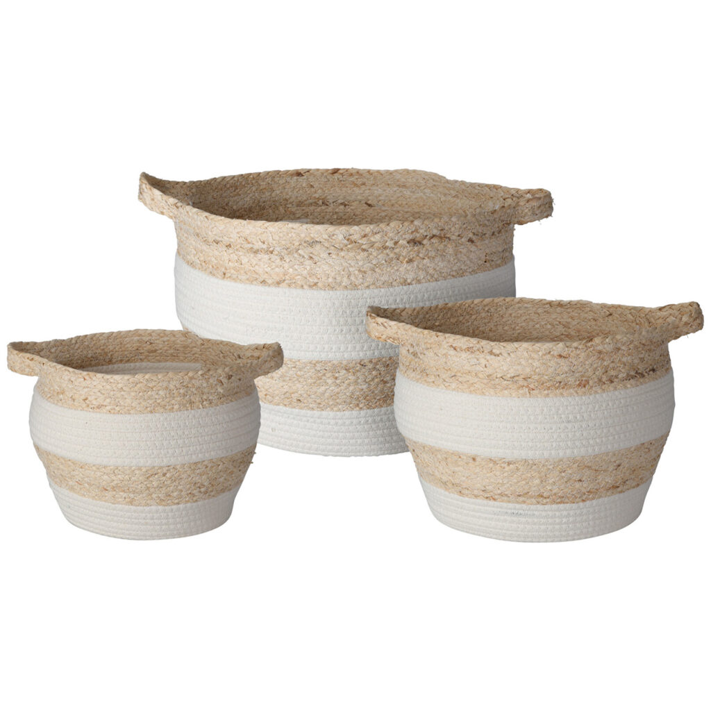 Korb-Set 3-teilig aus Baumwolle und Maisblättern, Aufbewahrungskörbe rund