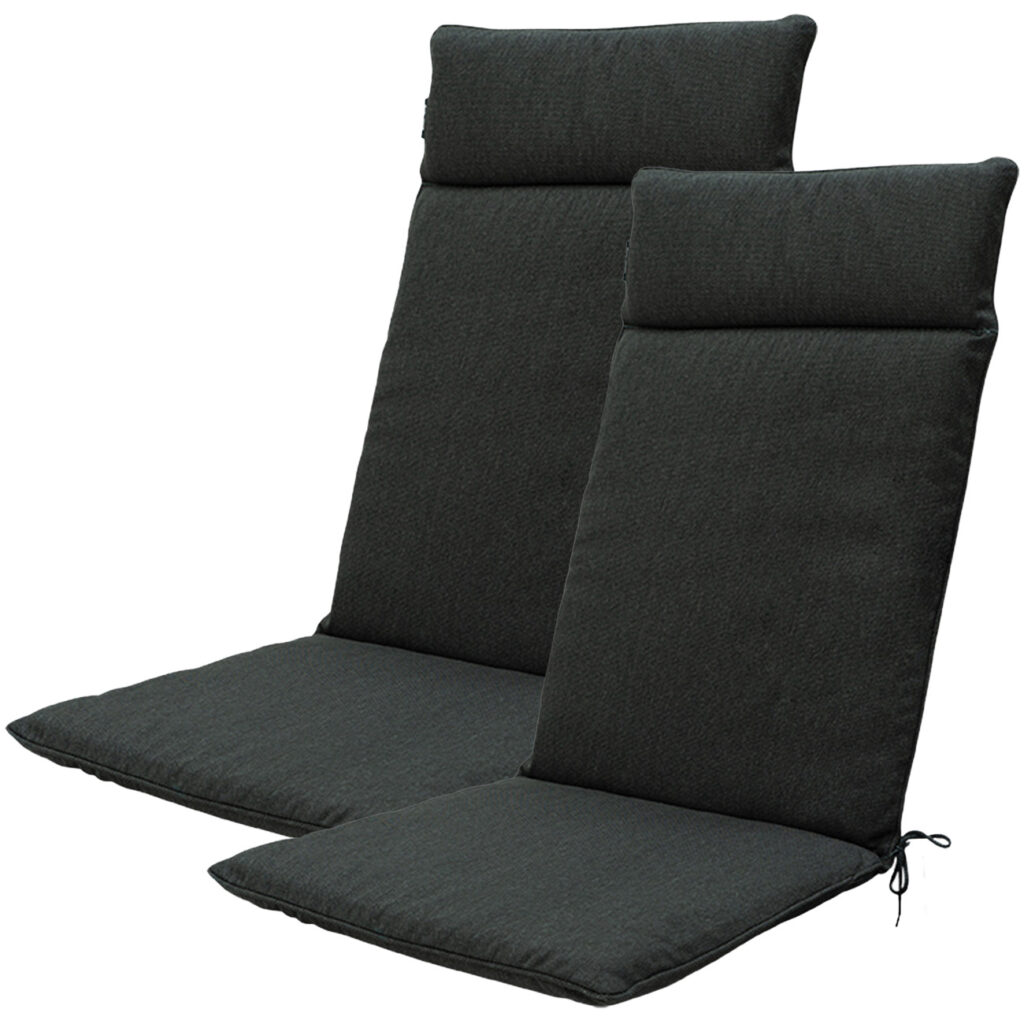 Hochlehner-Auflage 2er-Set, Gartenstuhlkissen wasserabweisend, dunkelgrau, 120 x 50 cm