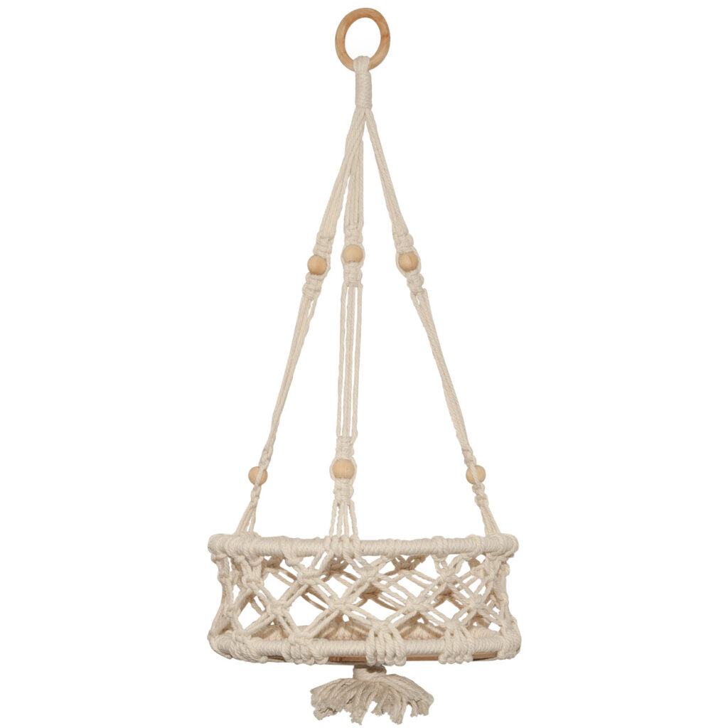 Hängedekoration mit Ablagefläche, Makramee-Deko zum Aufhängen, beige, Länge 60 cm