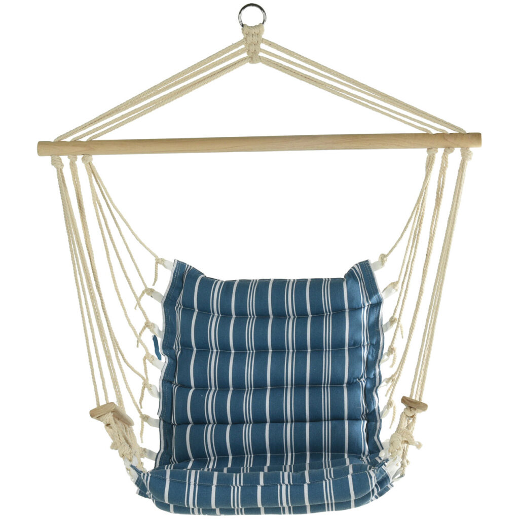 Hängesessel blau-weiss mit Armlehnen, Hängestuhl gepolstert