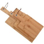 Schneidebretter aus Bambus 3er-Set, Küchenbretter mit Griff, braun, 3 Grössen