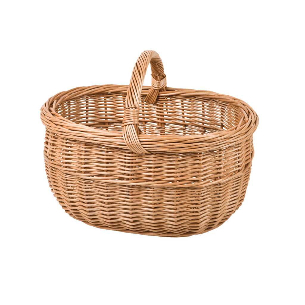 Weidenkorb aus gesottener Vollweide, Einkaufsborb mit Trage-Henkel, 40 x 34 x 24/35 cm