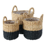 Pflanzkorb Set 3 Körbe aus Seegras, Übertöpfe mit Henkel unterschiedliche Grössen Pflanzkorb Set 3 Körbe aus Seegras, Übertöpfe mit Henkel unterschiedliche Grössen