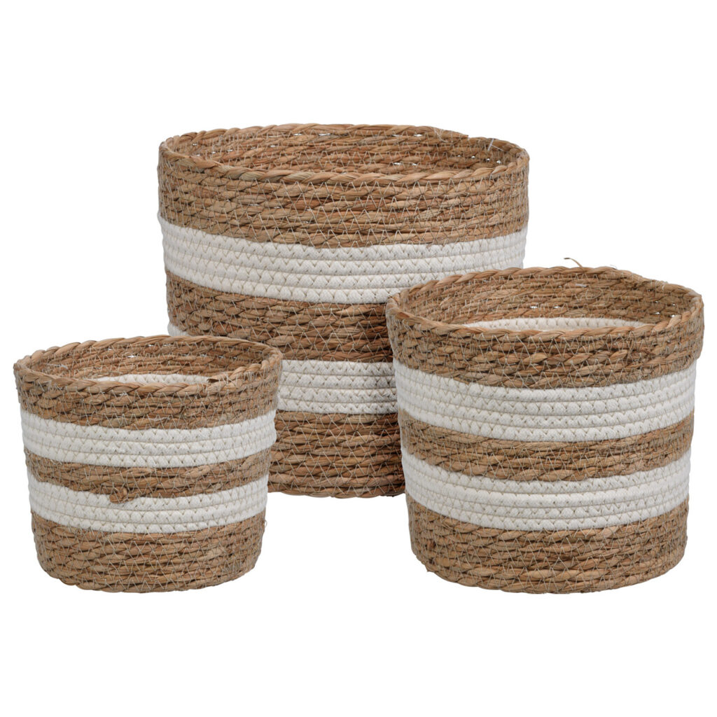Aufbewahrungskörbe 3er Set, Organizer, Strohkörbe rund geflochten