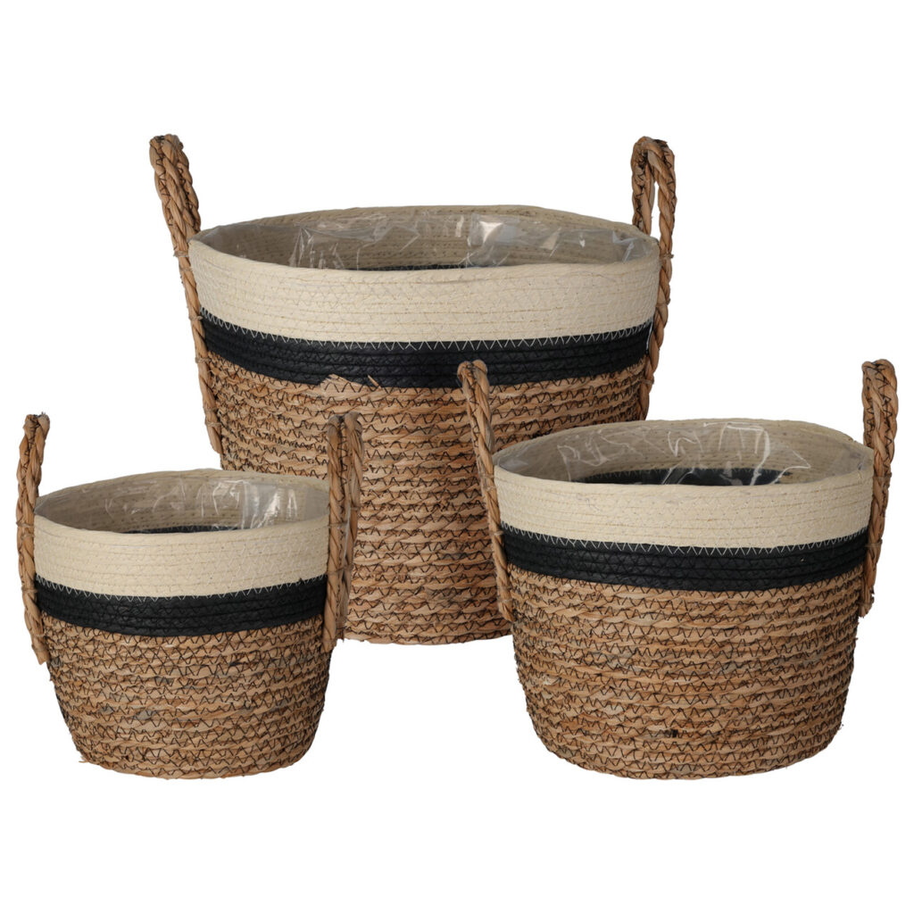 Dreifarbige Aufbewahrungskörbe rund mit Henkel, 3er Set
