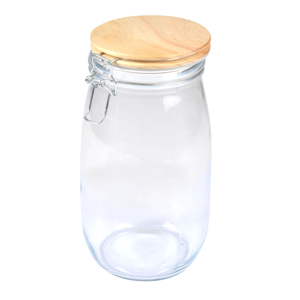 Vorratsglas mit Bügelverschluss, Glasdose mit Bambus-Deckel, 1,4 l
