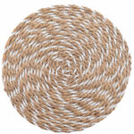 Tischset aus Stroh- und Polyester-Geflecht, Platzdeckchen rund, braun, weiss, Ø 38