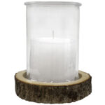 Kerzenglas auf Holzsockel, Windlicht Natur, weiss, braun, Ø 15 x 21 cm, Ø 21 x 4 cm