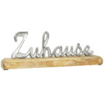 Schriftzug „Zuhause“, Aufsteller Mangoholz und Aluminium, silber, braun, 30 x 10 x 5 cm